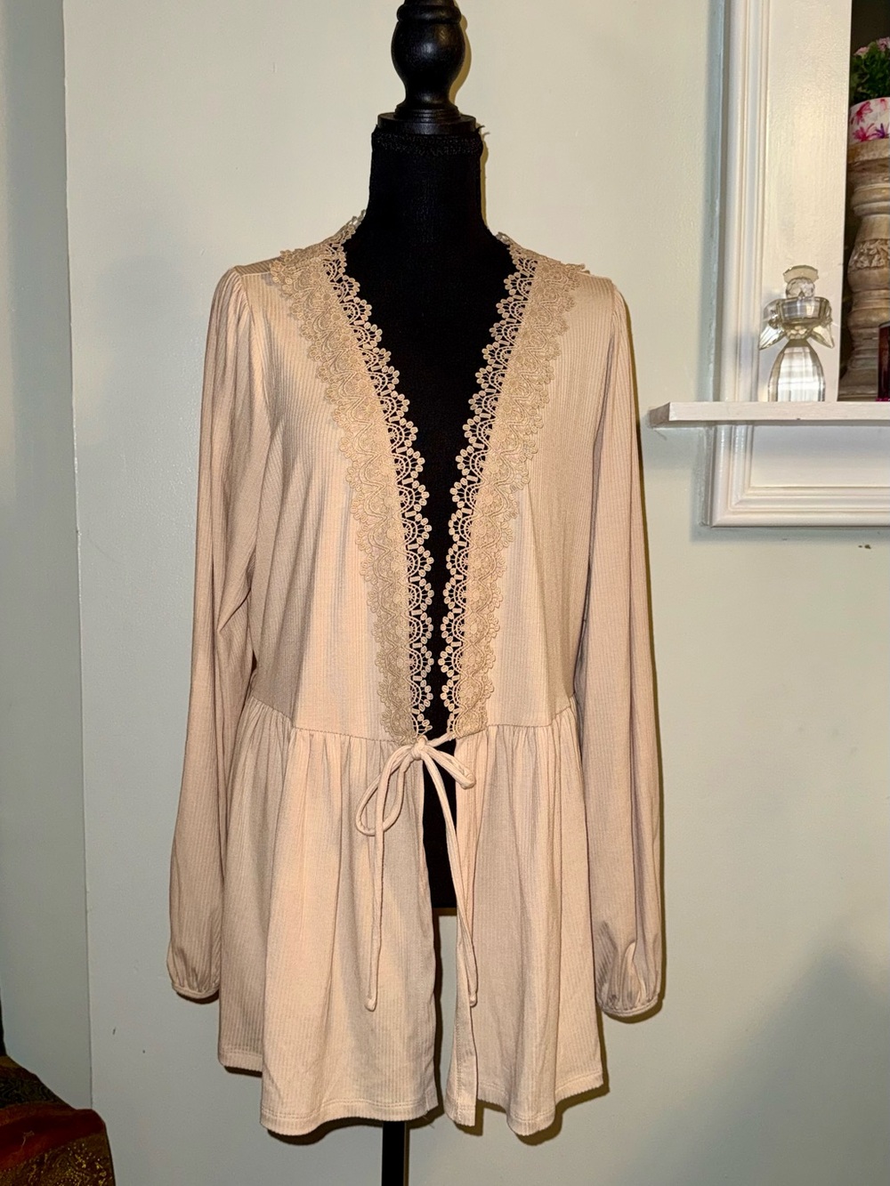 torrid Beige Lace-Trim Tie-Front Cardigan
